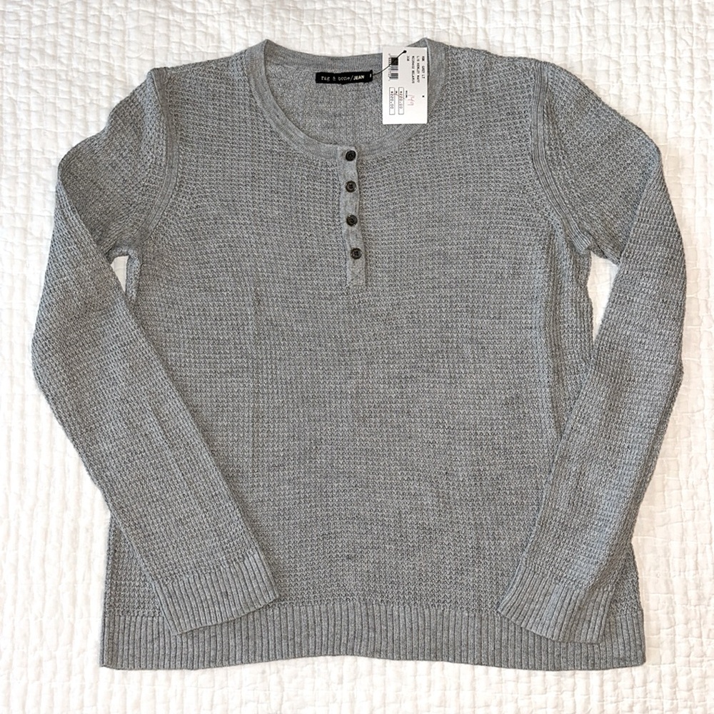 New w Tags! RAG & BONE Grey Waffle Long Sleeve Henley Size M *tiny bleach mark